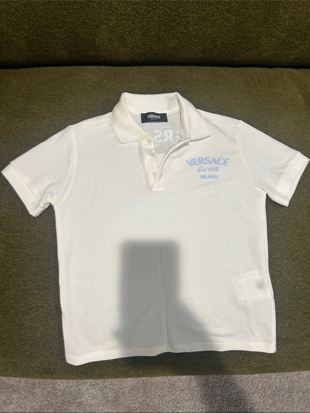 Versace White Polo with Pale Blue Logo